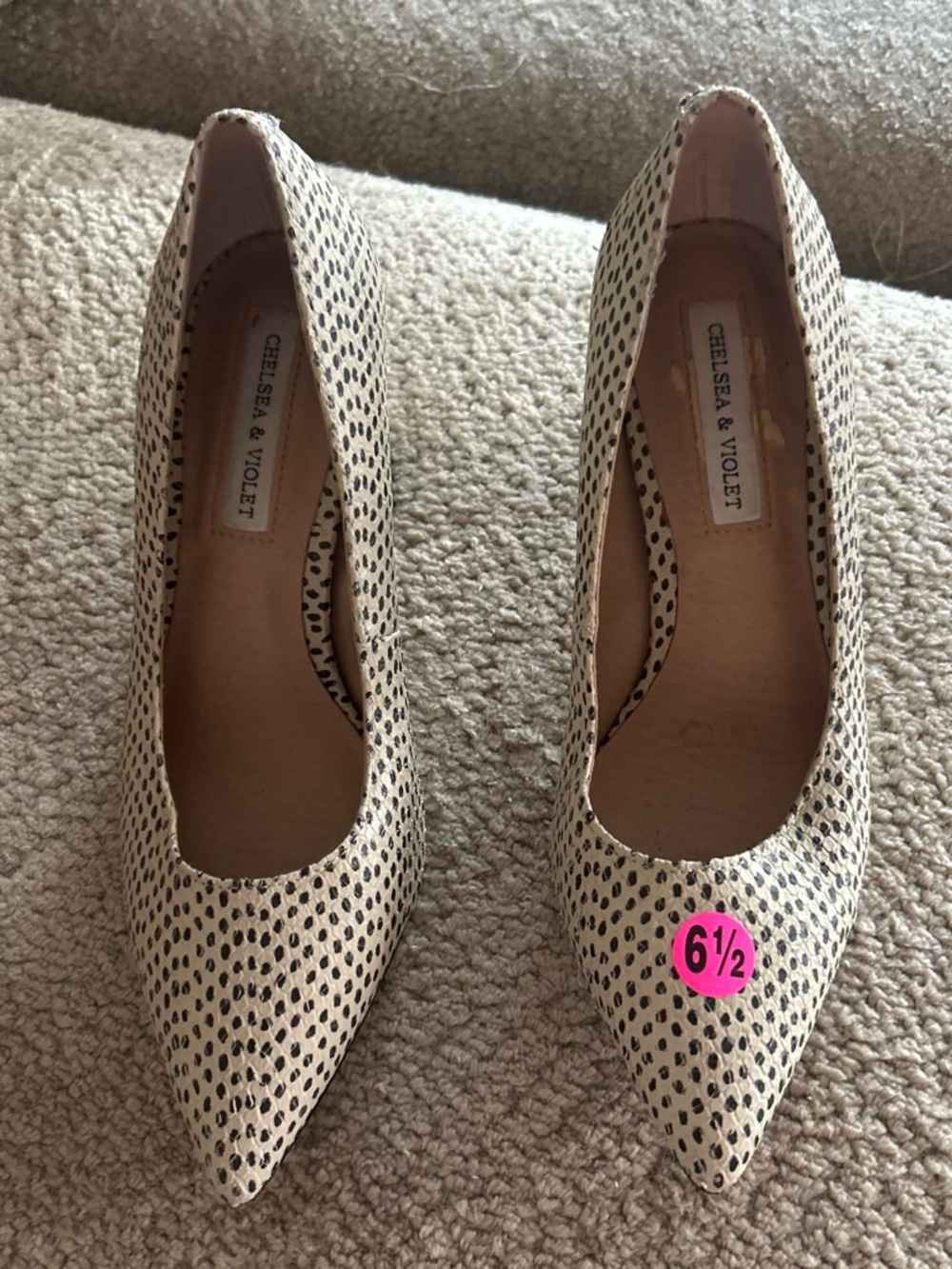 Chelsea & Violet Beige and Black Dotted Pointed-Toe Pumps